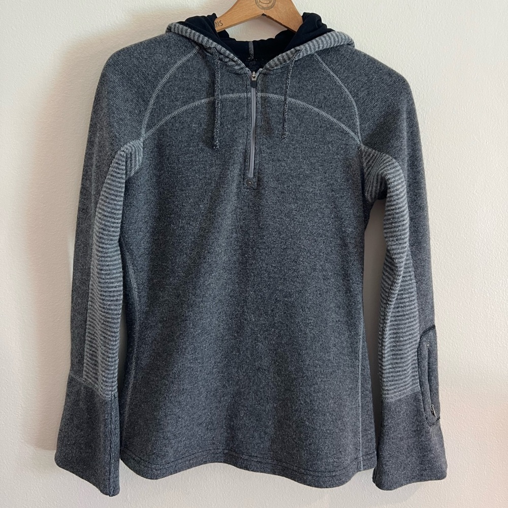 prAna Quarter-Zip Hoodie, Wool Blend, Size M, Gray